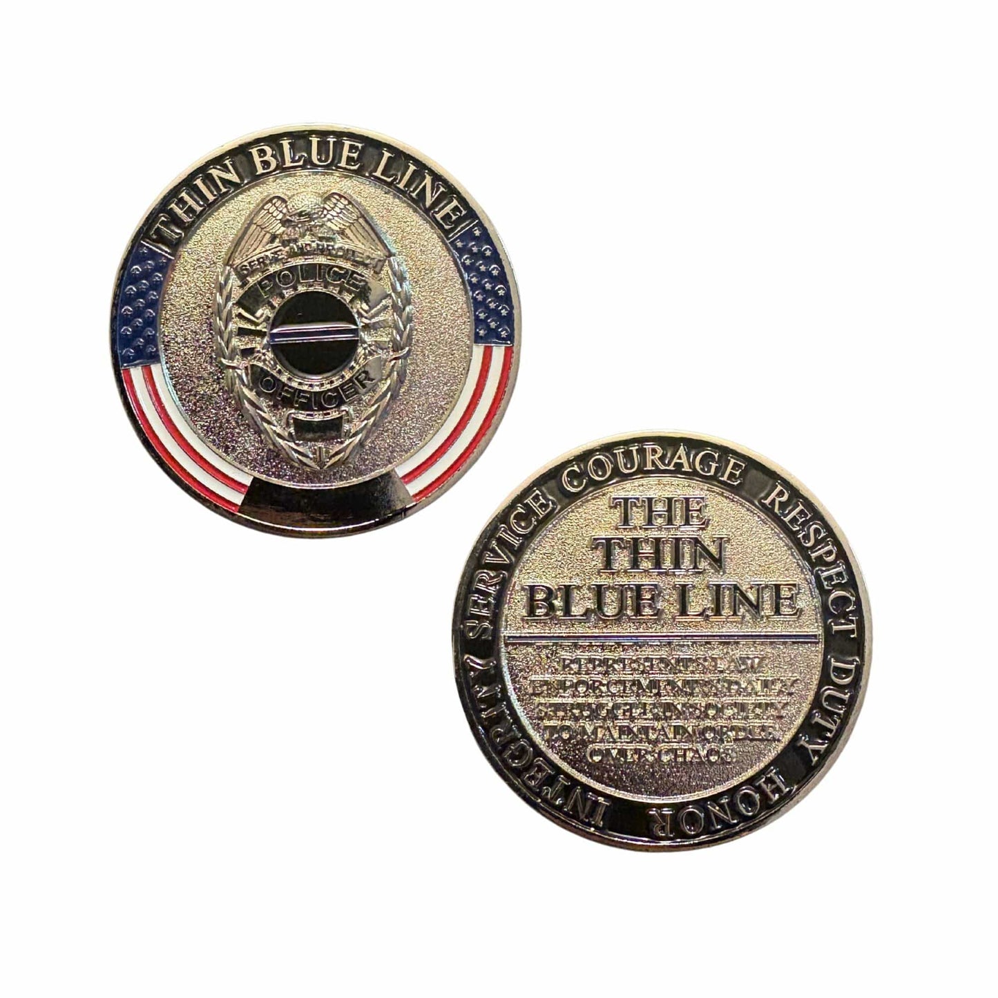 Thin Blue Line Challenge Coin – Law Enforcement Tribute Coin with Badge Design & Symbolic Blue Line