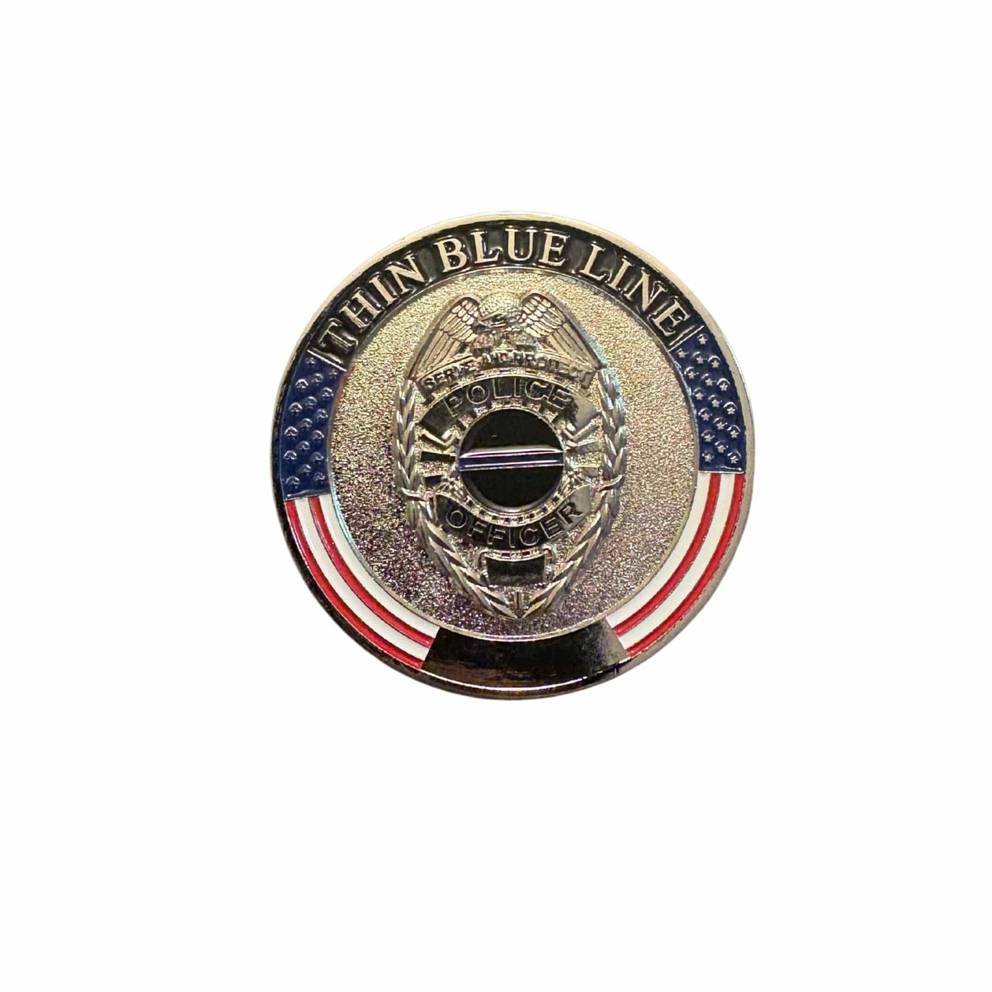 Thin Blue Line Challenge Coin – Law Enforcement Tribute Coin with Badge Design & Symbolic Blue Line