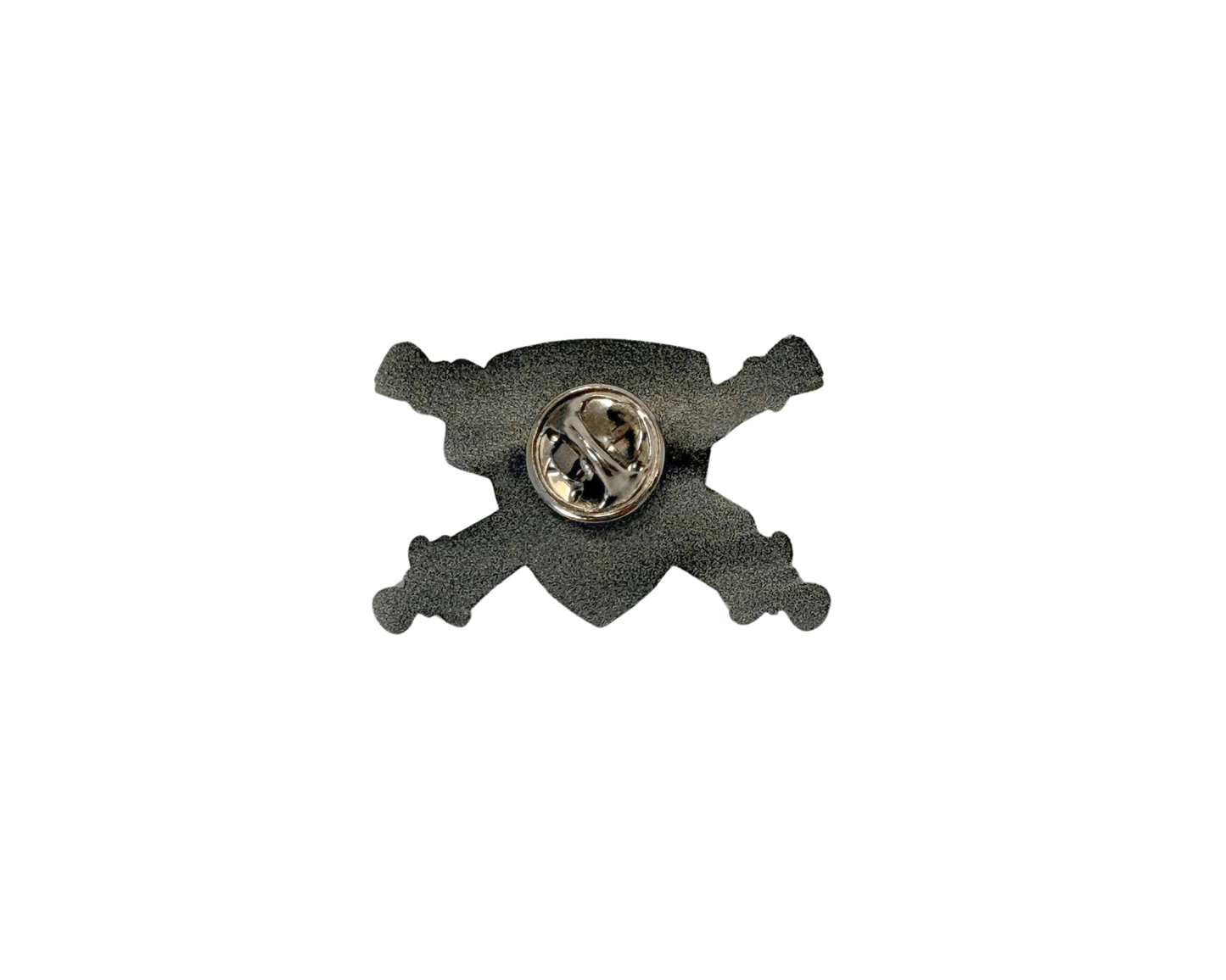Back of 13F FiSTer cross cannons lapel pin with butterfly clutch backing