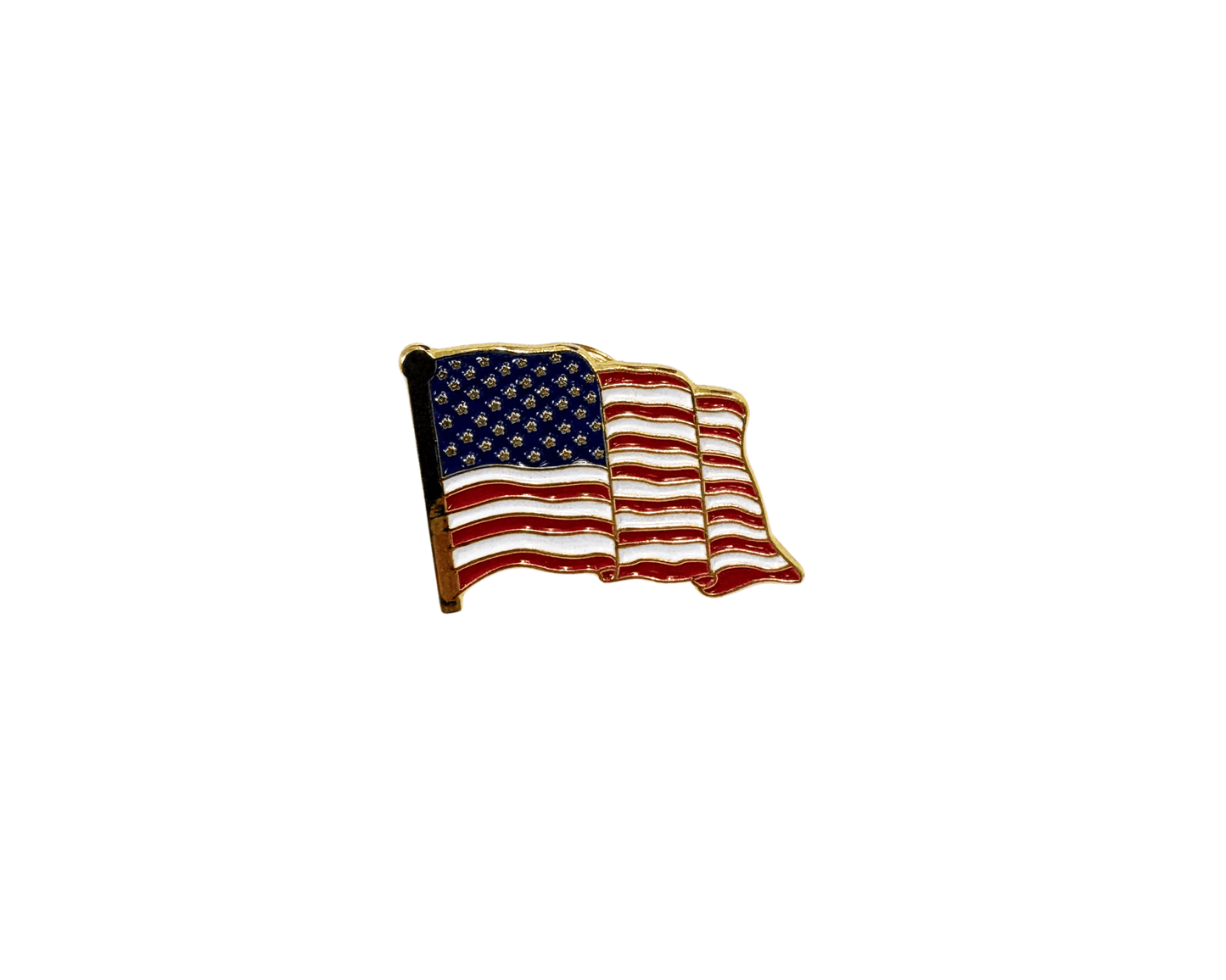 American flag lapel pin with red white and blue enamel and gold-tone outline